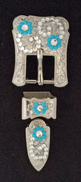 Glitzer Buckle-Set turquiose/white